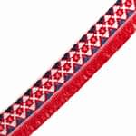 Ribbon Ethnic Primitive Africa Red Base - Ecru - Petrol - Blue - Red Fringes 3 Cm