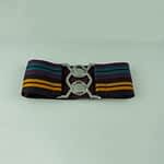 Belt Elastic 7Cm Bordeaux - Tape 7Cm Black/Mustard/Green/Aubergine - Double Silver Buckle - 90Cm Total