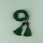 Belt Cord Twisted 0.5Cm - Pine Green 1.20M - Brown Wooden Beads - 2X6Cm Pine Green Tassels - 1.32Total