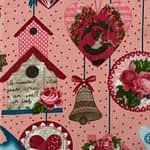 Fabric Cotton/Printed - 135G/M2 - Width 150 Cm - Pink-Red/Hearts-Flowers
