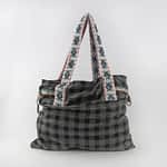 Bag Tote Carreaux - Black/Grey - White/Pink/Petrol Handles - 50L-45H Cm