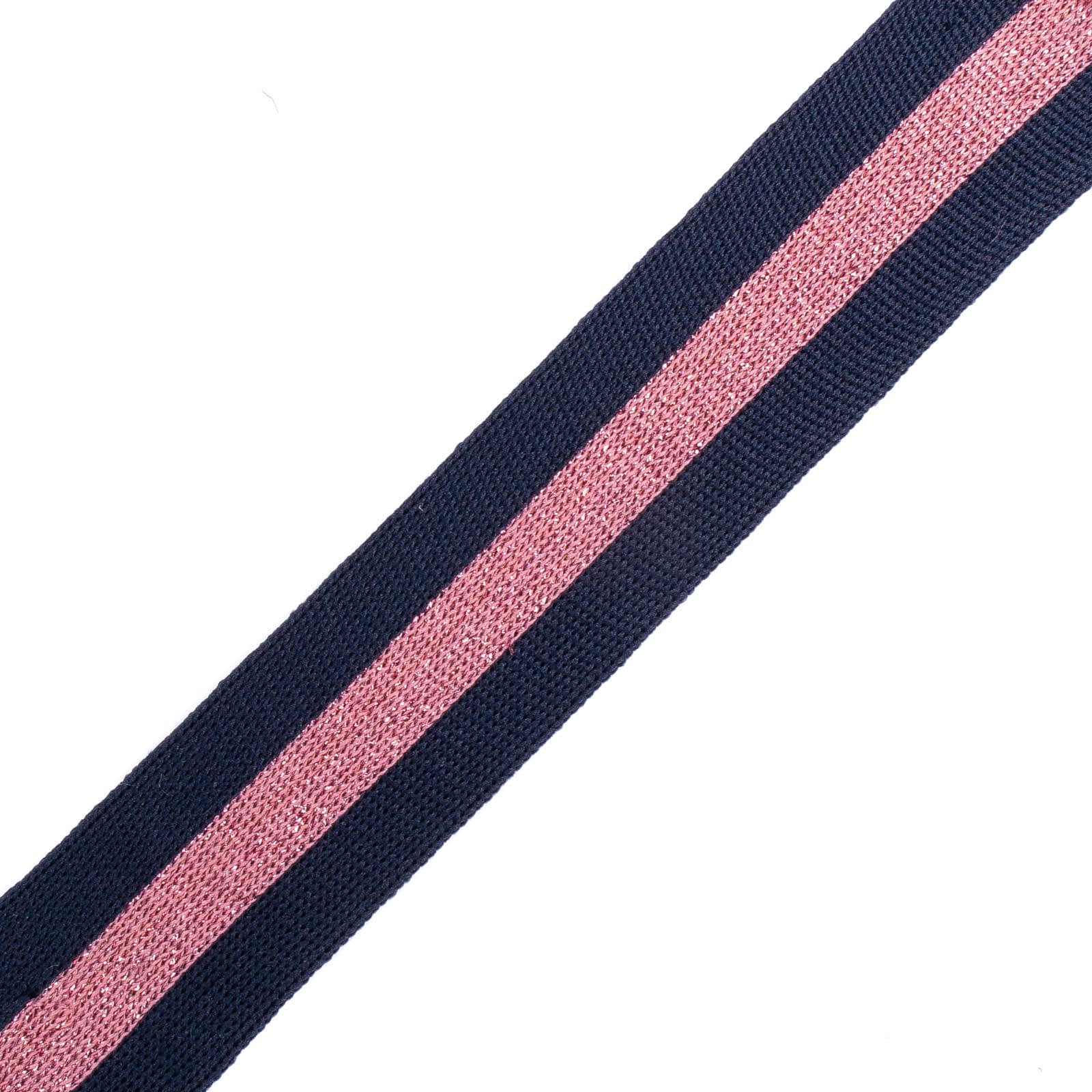 Rib Tape Knitted Navy - Dusty Pink Center With Pink Lurex Elafi 3 Cm ...